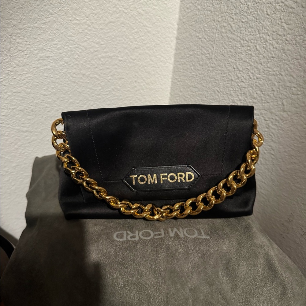 Tom Ford Satin Black Bag with Gold Chain